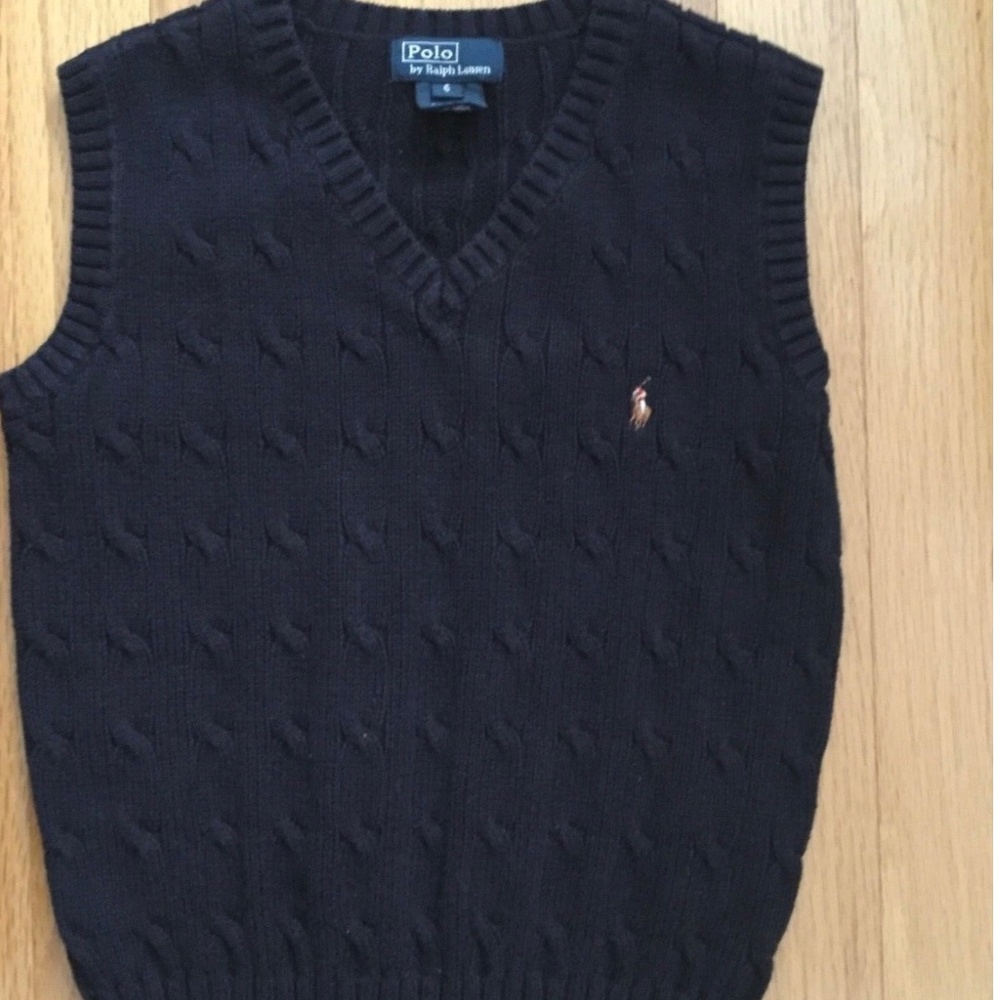 Vintage Ralph Lauren Polo Boy Sweater Vest Size 6 Navy Blue w Brown Horse Y2K